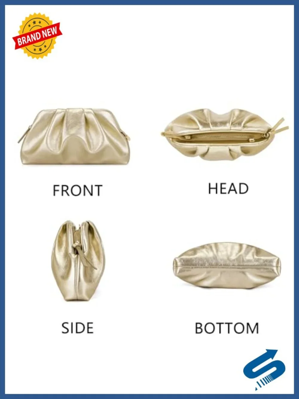 Milisente Shiny Faux Leather Pleated Evening Clutch with Adjustable Strap